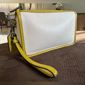 Coach Legacy Two-Tone Leather Penny pouch wristlet Chalk and Chartreuse.